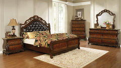 Anelie Exeter 5-Piece Eastern King Tufted Upholstered Sleigh Bedroom Set Dark Burl