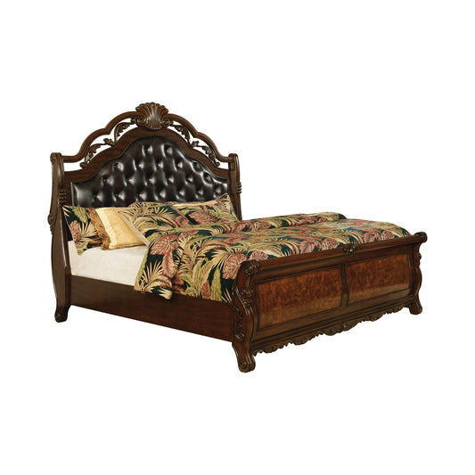 Exeter Eastern King Tufted Upholstered Sleigh Bed Dark Burl