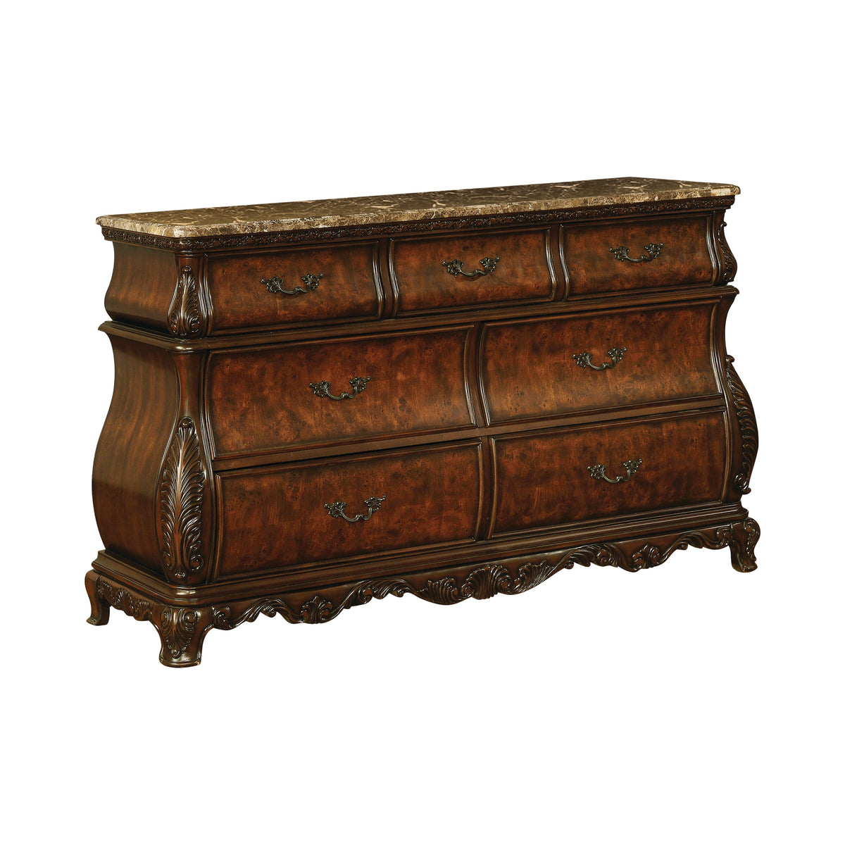 Exeter 7-drawer Dresser with Marble Top Dark Burl