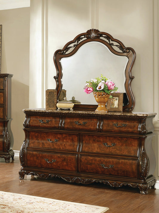 Exeter 7-drawer Dresser with Marble Top Dark Burl