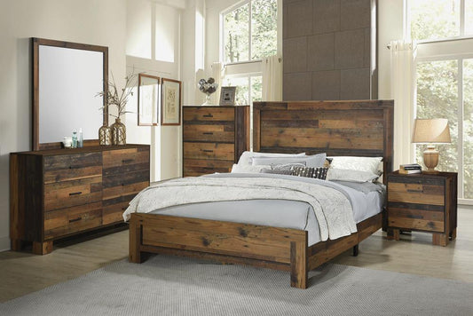 Ellessia Sidney 4-Piece Eastern King Panel Bedroom Set Rustic Pine