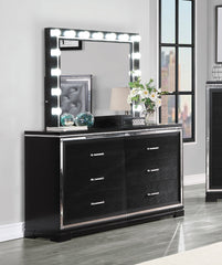 Eleanor Rectangular 6-drawer Dresser Silver and Black