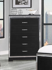 Eleanor Rectangular 5-drawer Chest Silver and Black