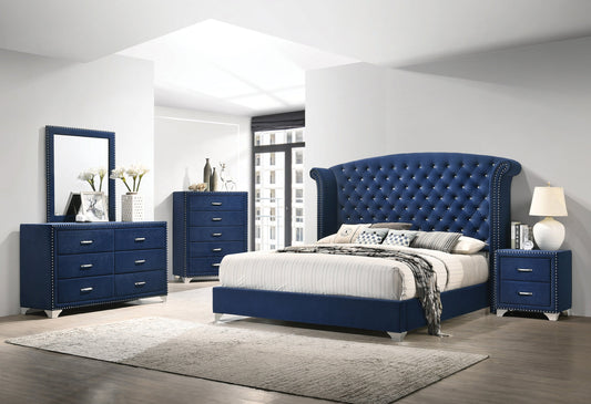 Melody 4-piece Queen Tufted Upholstered Bedroom Set Pacific Blue