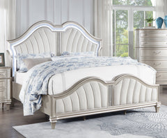 Evangeline Tufted Upholstered Platform Eastern King Bed Ivory and Silver Oak