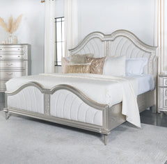 Evangeline Tufted Upholstered Platform Eastern King Bed Ivory and Silver Oak