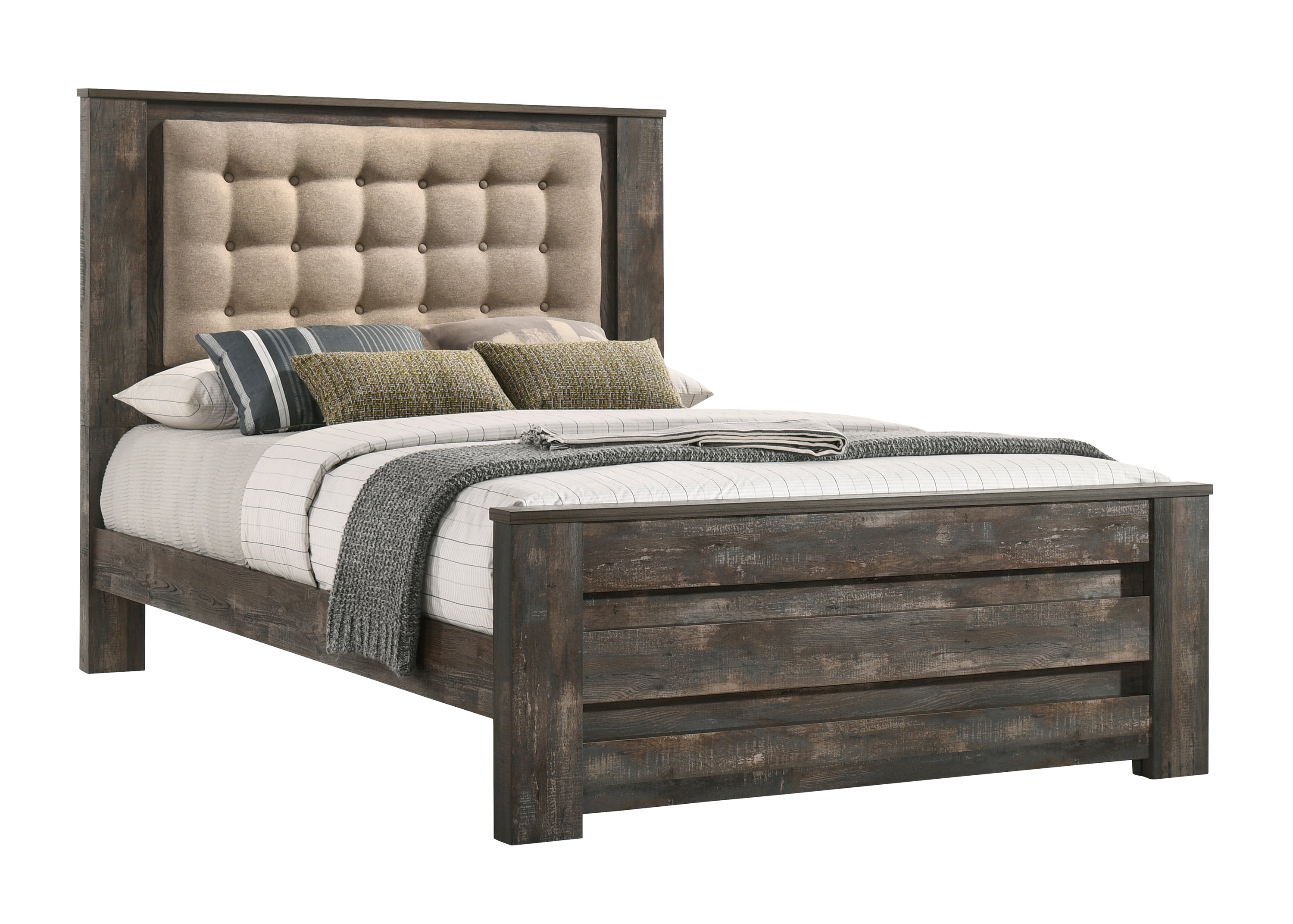 Ridgedale Tufted Headboard Eastern King Bed Latte and Weathered Dark Brown