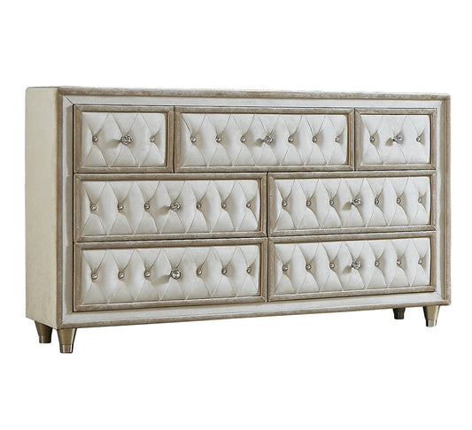 Antonella Upholstered Tufted Eastern King Bed Ivory and Camel