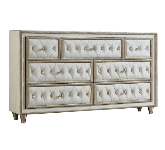 Antonella Upholstered Tufted Queen Bed Ivory and Camel