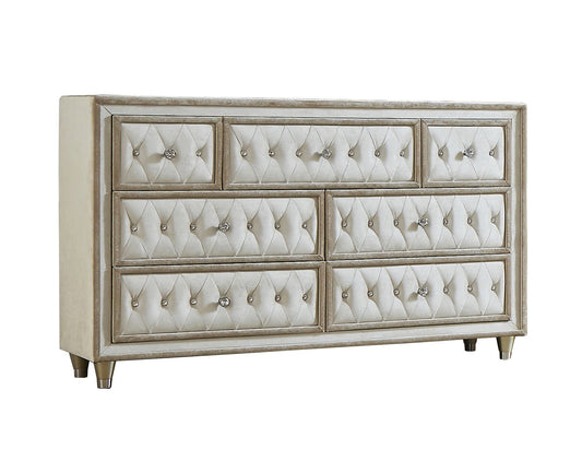 Antonella 7-drawer Upholstered Dresser Ivory and Camel