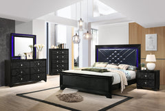 Penelope Queen Bed with LED Lighting Black and Midnight Star