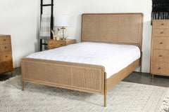 Arini Upholstered Queen Panel Bed Sand Wash and Natural Cane