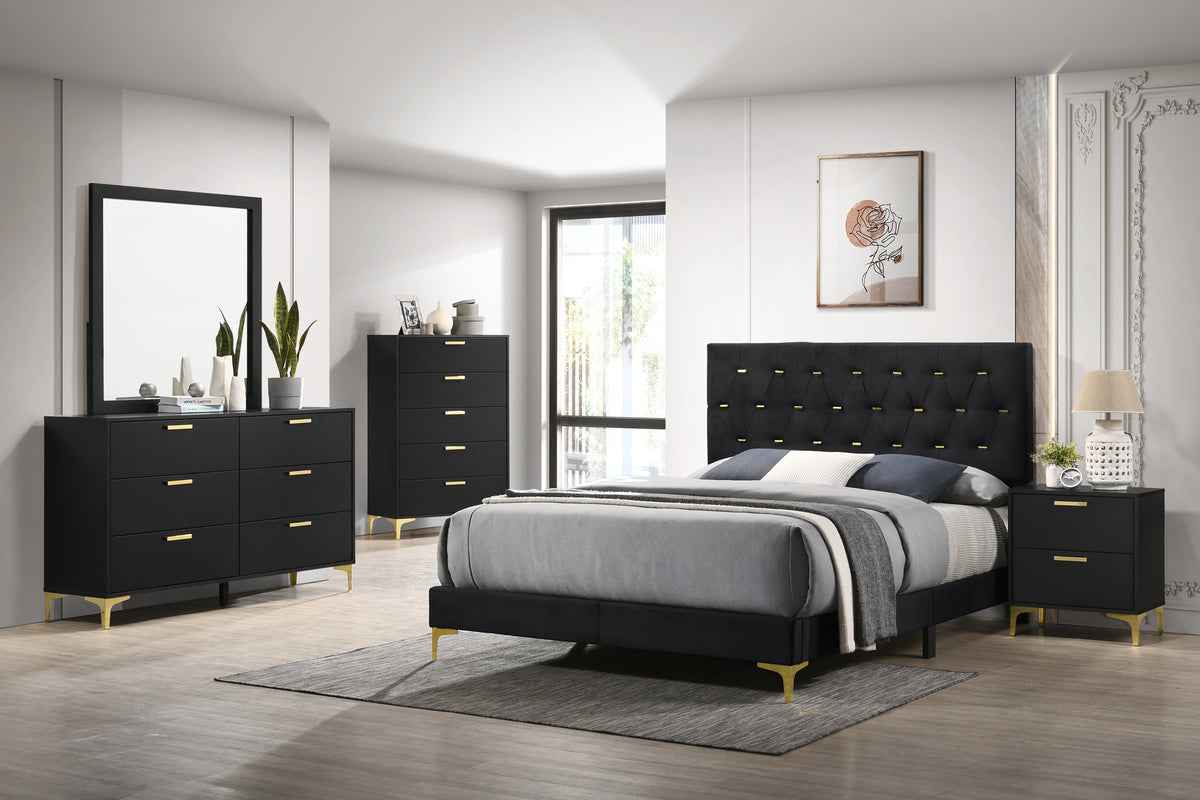 Kendall 4-piece Tufted Panel Eastern King Bedroom Set Black and Gold