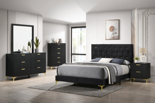 Kendall 4-piece Tufted Panel Eastern King Bedroom Set Black and Gold