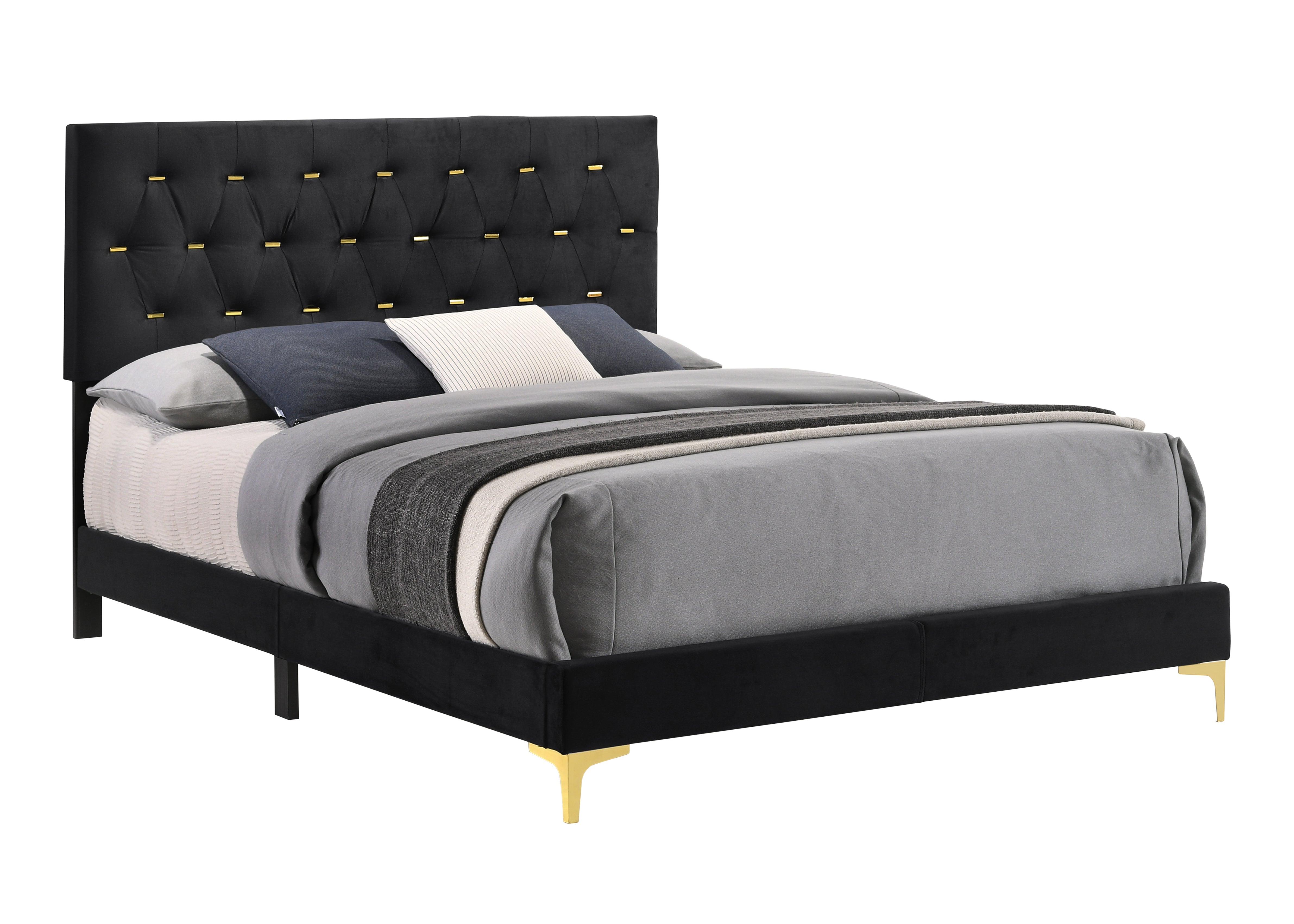 Kendall Tufted Panel California King Bed Black and Gold