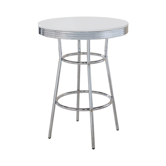 Theodore Round Bar Table Chrome and Glossy White