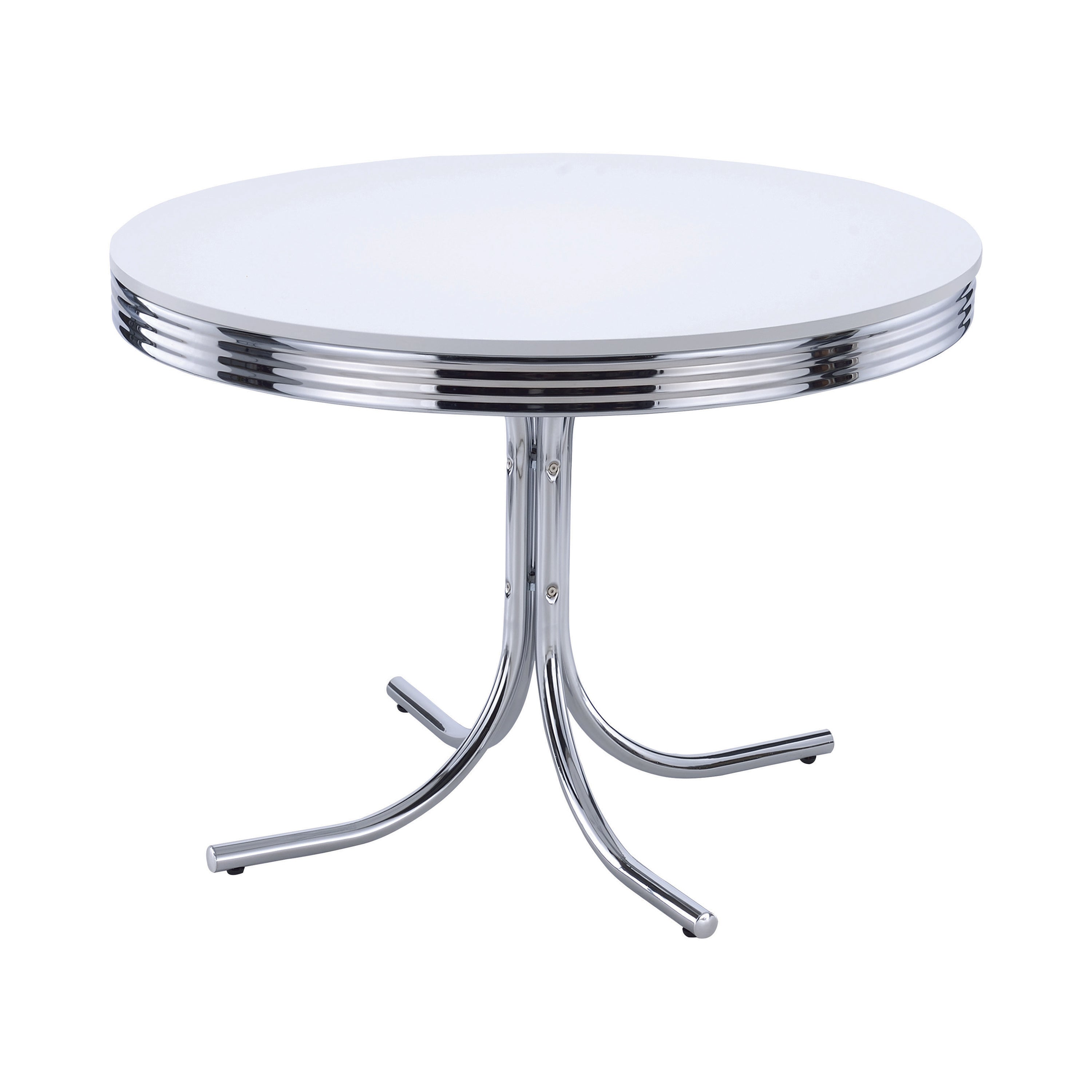 Retro Round Dining Table Glossy White and Chrome