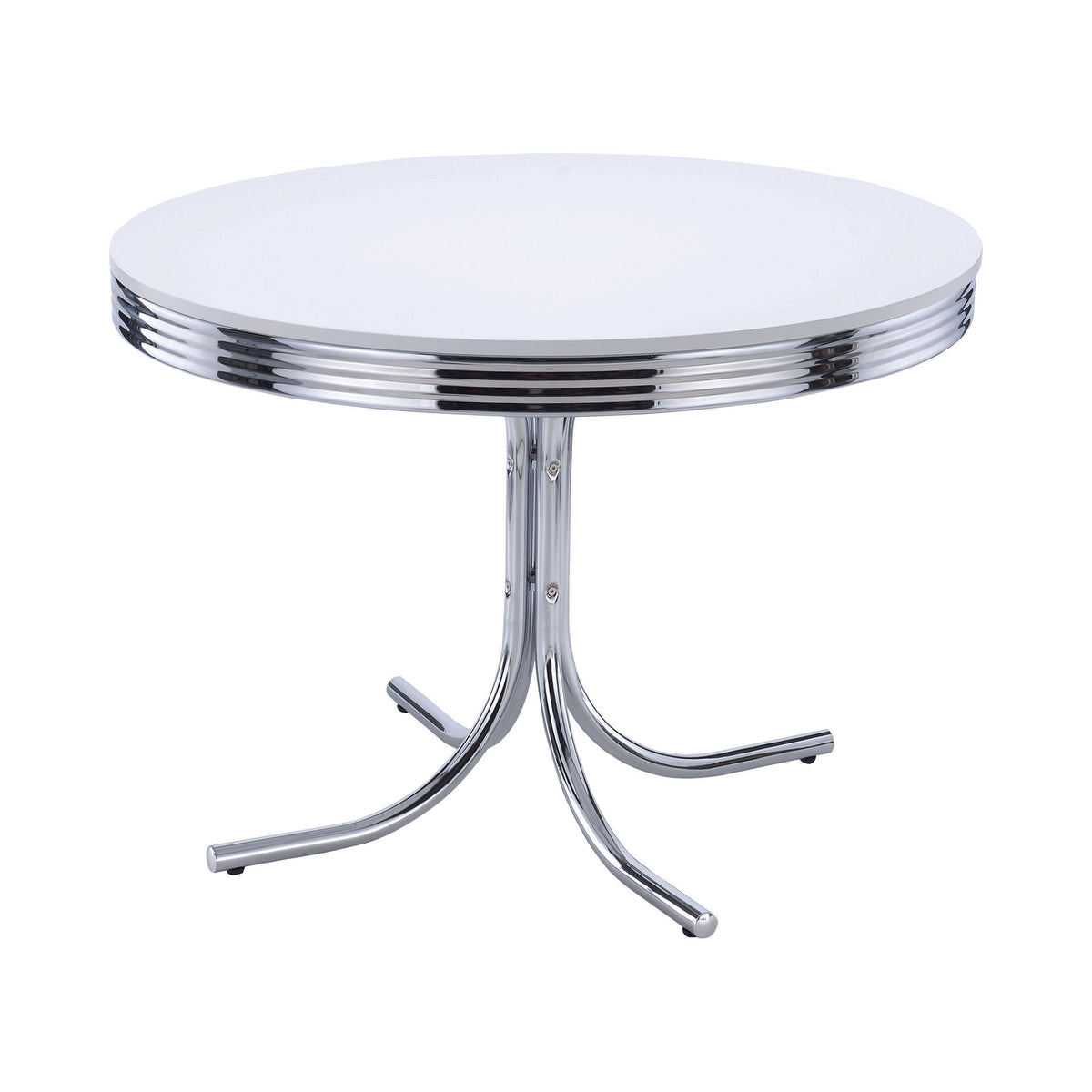 Retro Round Dining Table Glossy White and Chrome