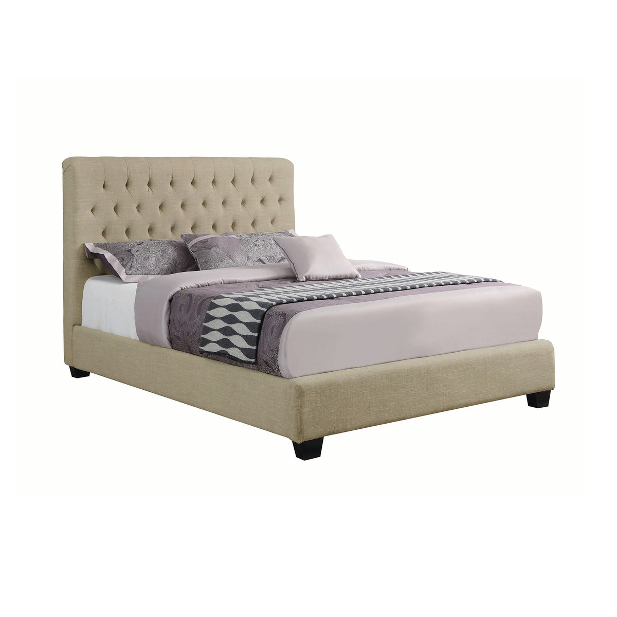 Chloe Tufted Upholstered Full Bed Oatmeal