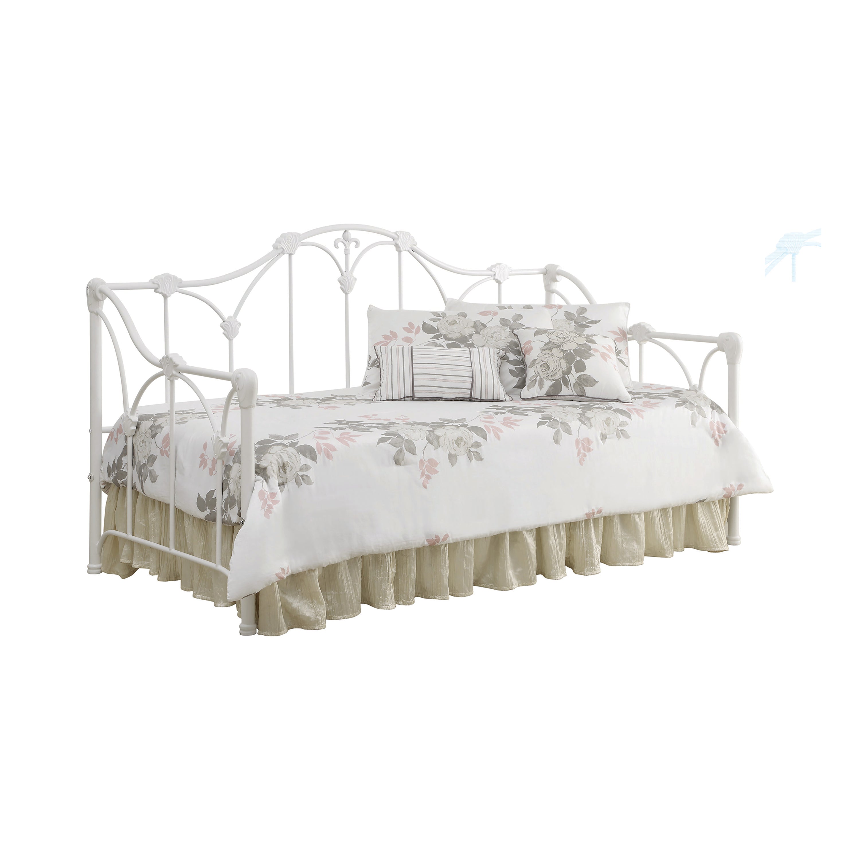 Halladay Twin Metal Daybed with Floral Frame White