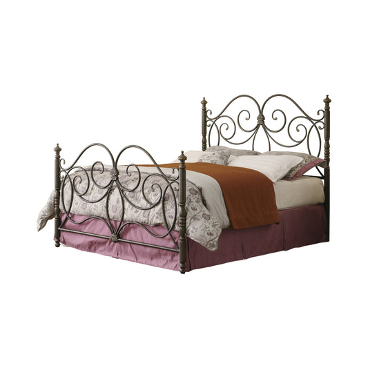 London Queen Metal Scroll Bed Dark Bronze