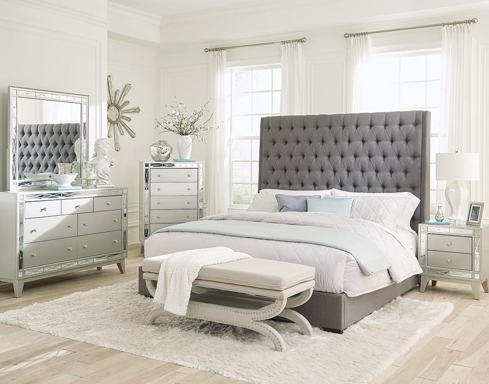 Giyanna Camille 4-Piece California King Bedroom Set Grey And Metallic Mercury