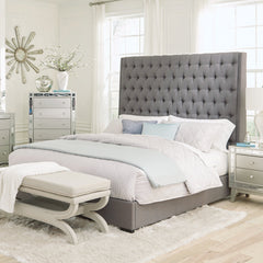 Camille California King Button Tufted Bed Grey