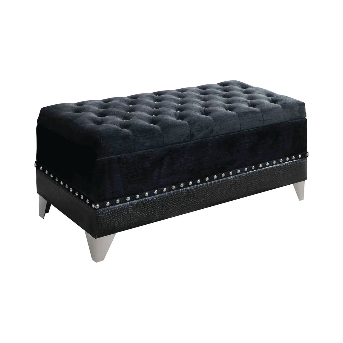 Barzini Tufted Rectangular Trunk with Nailhead Black