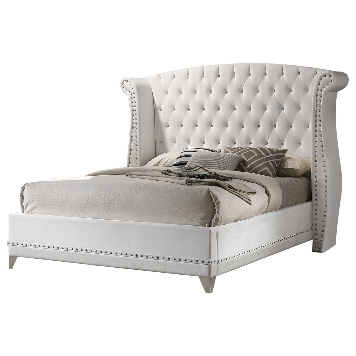 Barzini Eastern King Wingback Tufted Bed White