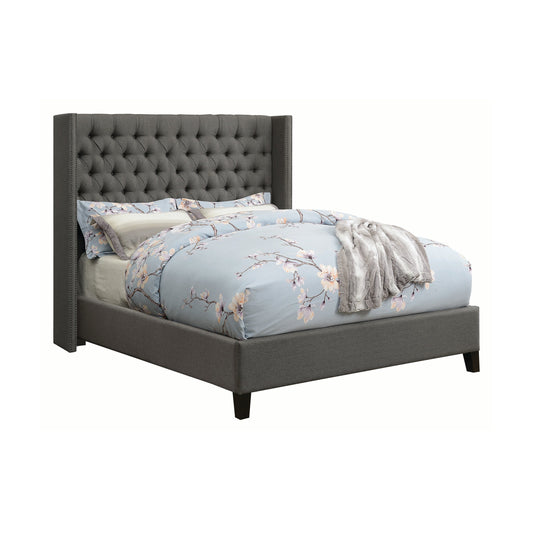 Bancroft Demi-wing Upholstered Eastern King Bed Grey