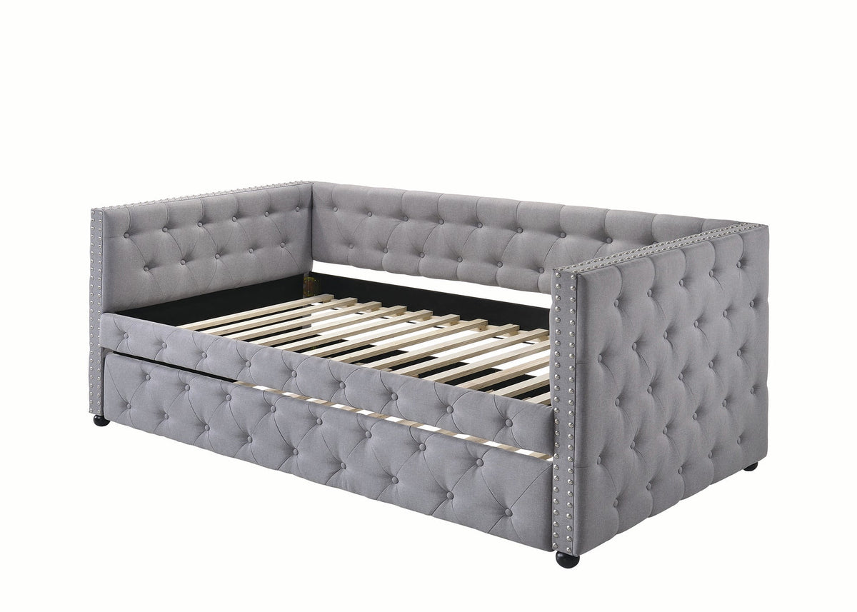 Mockern Tufted Upholstered Daybed with Trundle Grey