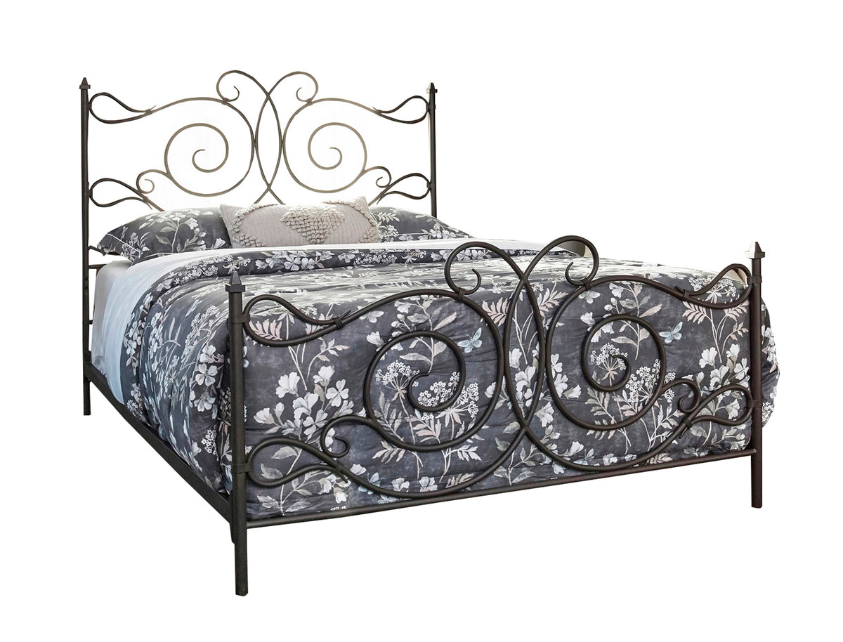 Parleys Eastern King Metal Bed with Scroll Headboard Dark Bronze