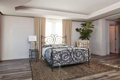 Parleys Eastern King Metal Bed with Scroll Headboard Dark Bronze