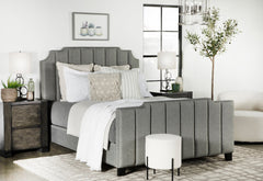 Fiona Upholstered Panel Bed Light Grey