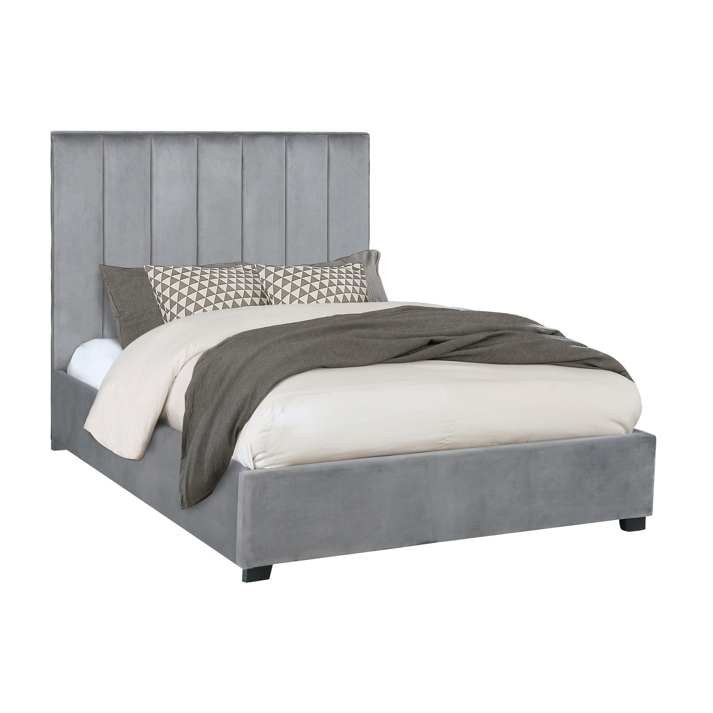 Arles Eastern King Vertical Channeled Tufted Bed Grey