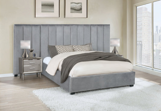 Arles Upholstered Bedroom Set Grey with Side Panels