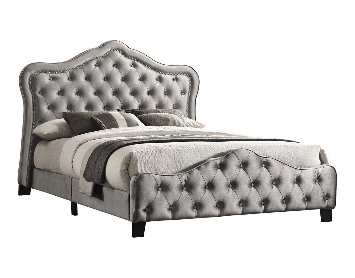 Bella Upholstered Tufted Panel Bed Grey