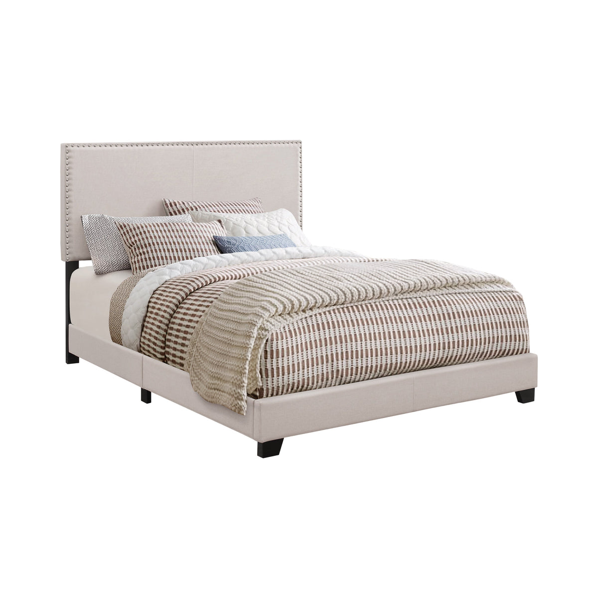 Boyd Full Upholstered Bed with Nailhead Trim Ivory