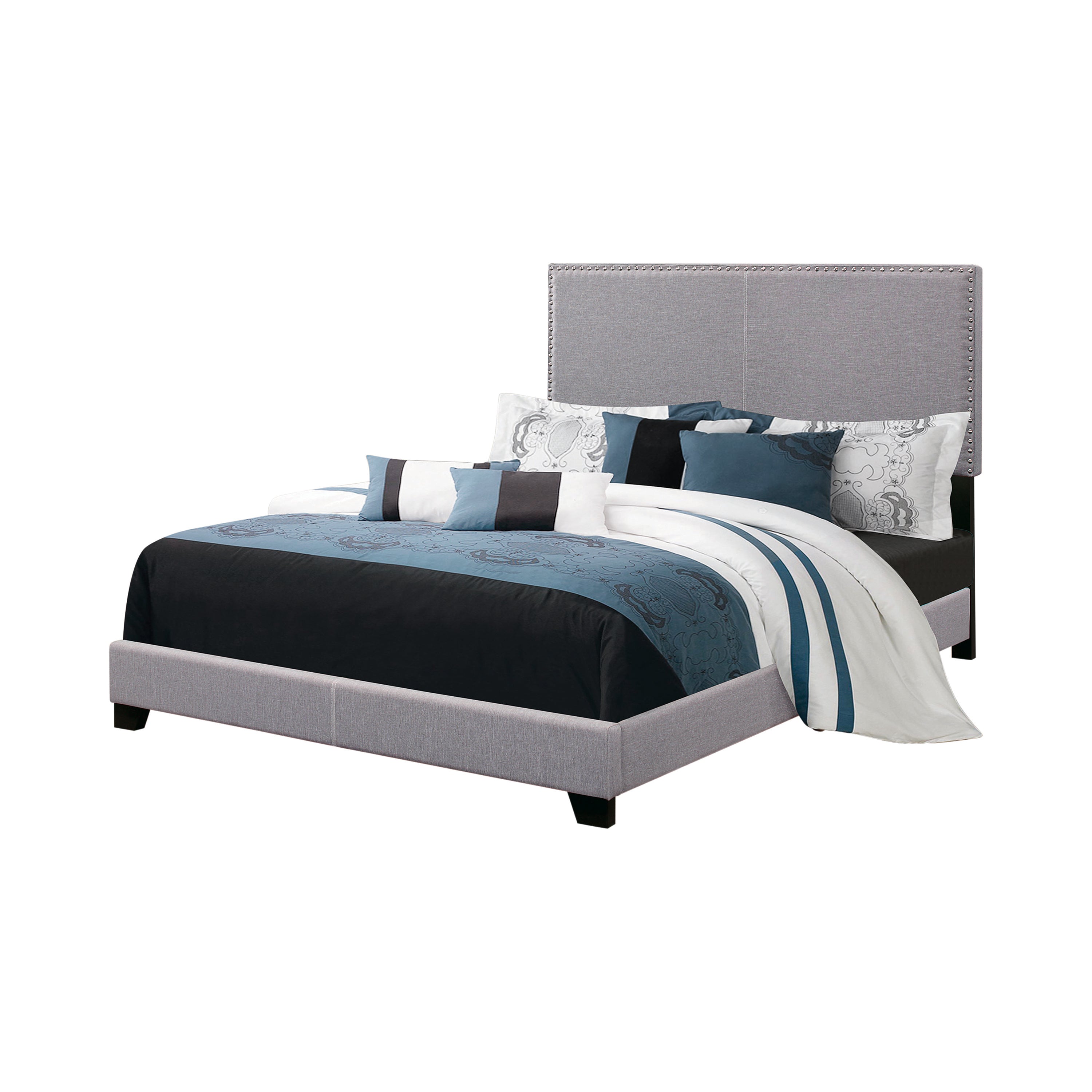 Boyd Full Upholstered Bed with Nailhead Trim Grey