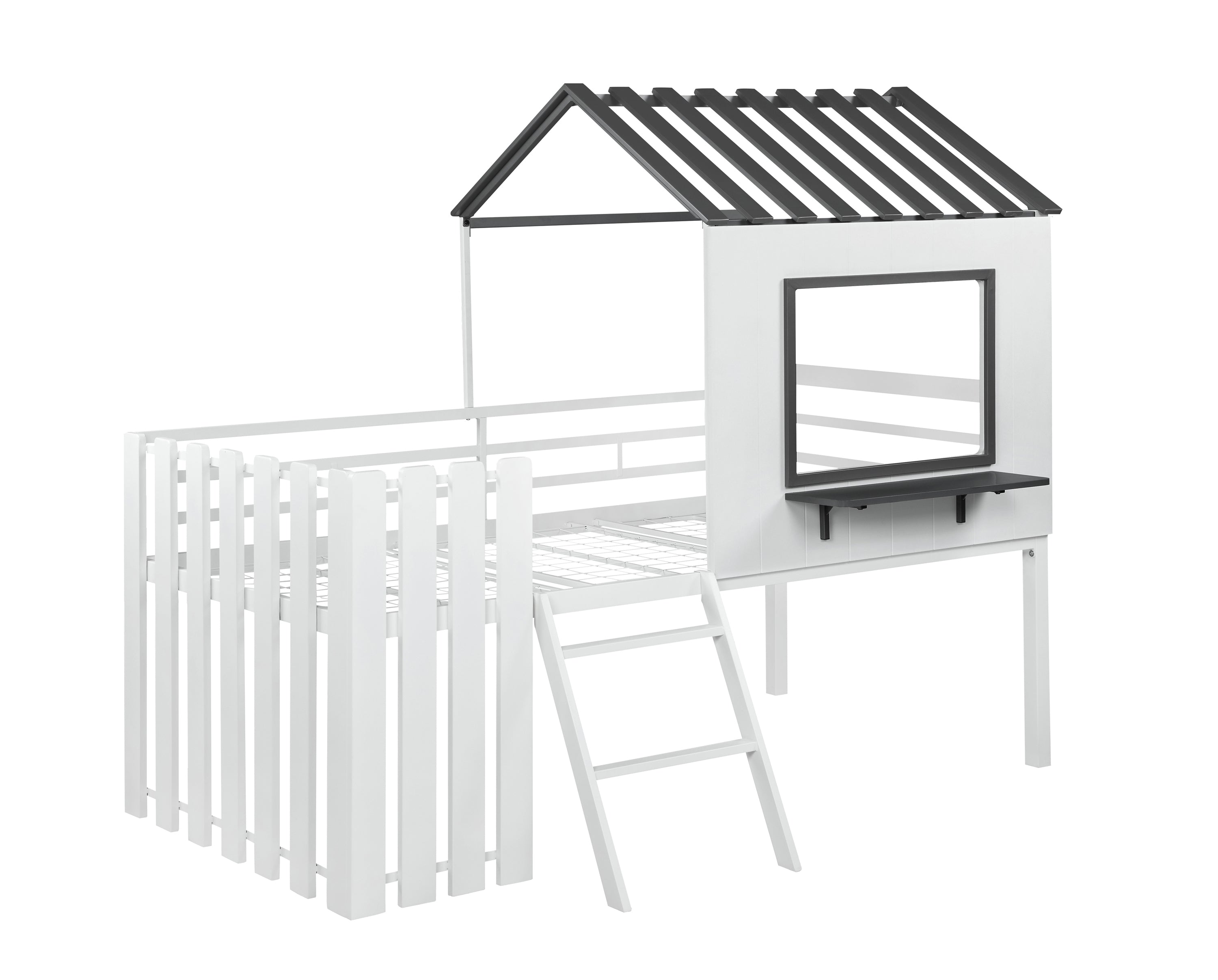 Belton House-designed Twin Loft Bed White and Gunmetal