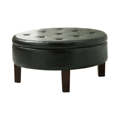 Round Tufted Upholstered Storage Ottoman Dark Brown