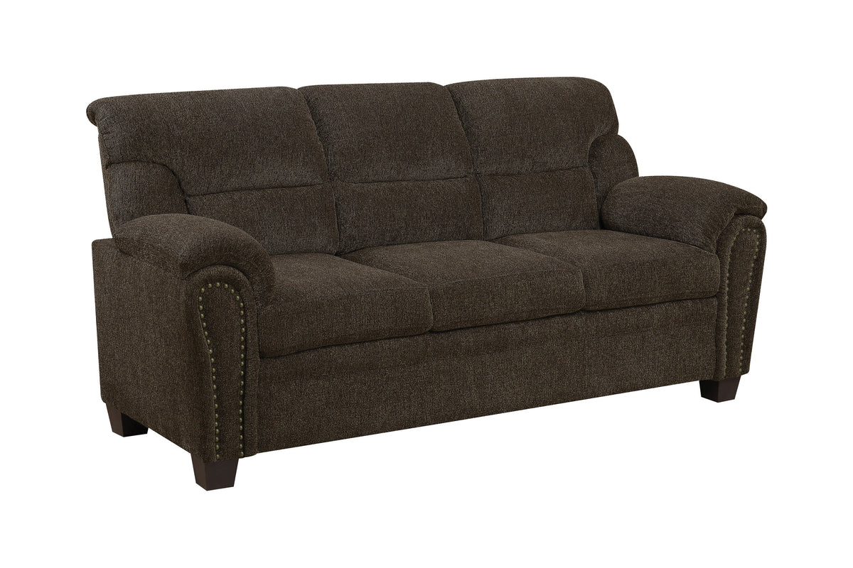 Clemintine Upholstered Sofa with Nailhead Trim Brown