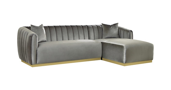 Grisby 2-piece Channeled Tufted Back Sectional Silver