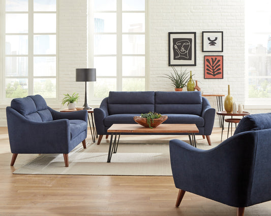 Gano 3-piece Sloped Arm Living Room Set Navy Blue