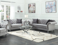 Frostine Upholstered Tufted Living Room Set Silver