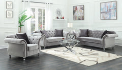 Frostine Button Tufted Loveseat Silver