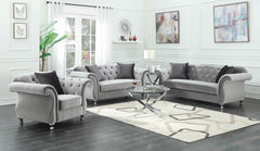 Frostine Button Tufted Loveseat Silver