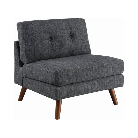 Churchill Tufted Cushion Back Armless Chair Dark Grey and Walnut