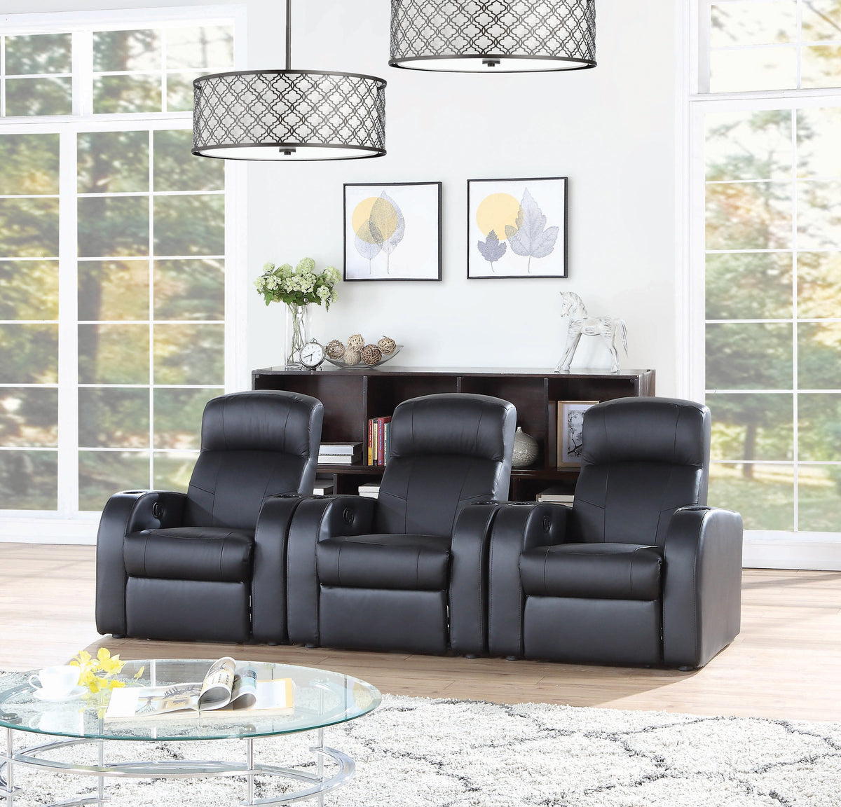 Cyrus Upholstered Recliner Living Room Set Black