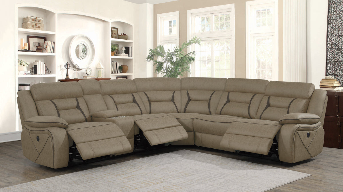 Higgins Four-Piece Upholstered Power Sectional Tan